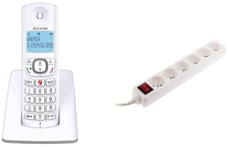 Alcatel F530, téléphone sans Fil, avec Fonction Blocage d'appels, Mains Libres et Deux Touches de mémoires directes Blanc/Gris & Bloc 6 Prises 16A 2P+T avec Interrupteur Blanc - Zenitech