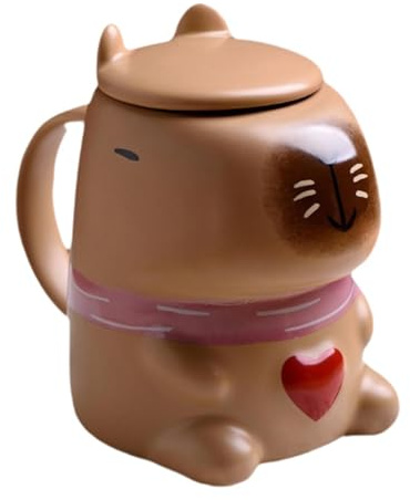 LOVIVER Taza de cerámica con Tapa con diseño de Capibara, Taza de Gran Capacidad para café, té, Taza Creativa para Parejas y Oficina