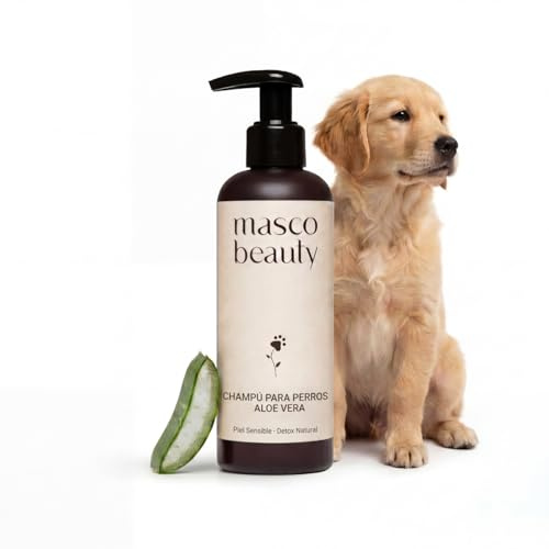 Champú Perro Aloe Vera Piel Sensible Masco Beauty – Detox Natural, Shampoo Perro Hipoalergénico Sin Tóxicos, Champú Perros Regenerador 3 Capas Made in Spain – 250ml