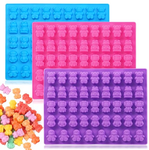 Vpqnee 3-teiliges Set mittelgroßer Tierformen aus Silikon für Süßigkeiten und Schokolade, inklusive Bär, Frosch, Löwe, Affe, Pinguin und zwei Pipetten, die zur Herstellung von Gummibären, Schokolade