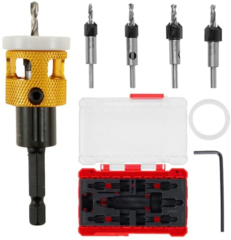 Broca previa con avellanador y tope de profundidad, broca de taladro ajustable con profundidad ajustable, cambio rápido para tablero de madera maciza, PVC, placa de densidad