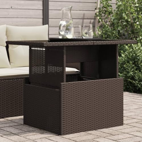 LAPOOH Gartentisch mit Glasplatte Braun 100x55x73 cm Poly Rattan, Gartentisch, Terrassentisch, Esstisch Garten, Gartenesstische, Gartenmöbel, Außentisch - 366208