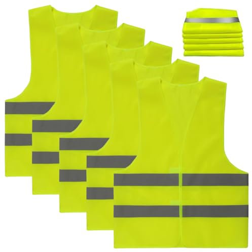 Bangbobi set de 5 chalecos de seguridad XXL amarillo neón para coches con bandas reflectantes - Chaleco de seguridad reflectante 360° para conductores y trabajadores