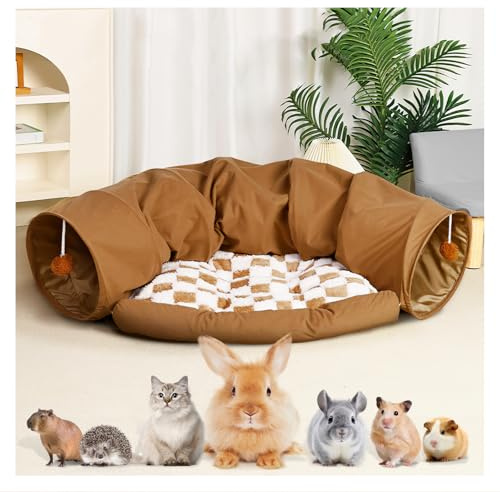 WEEKSUN Cama de túnel de conejo, tubos de túnel plegables, juguetes de conejo con alfombrilla extraíble, casas de cobayas y escondites, para gatos, gatitos, conejos, cobayas, gatitos