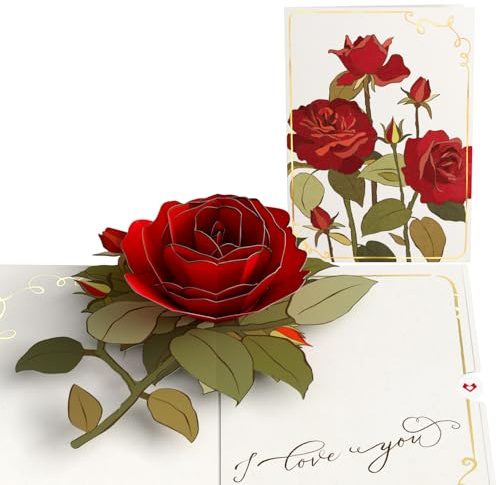 Lovepop Valentines Day Card for Her, Him - 3D Sweet Romantic Pop-Up Cards - Roses - 5 x 7 - Blank Notecard & Envelope Included