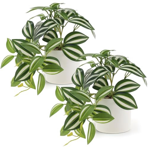 Funzhan 2Pcs Small Artificial Plants Potted, Fake Hanging Plants Indoor | Faux greenery plants with white pots, no maintenance artificial trailing plants for home shelf decor bedroom desk office