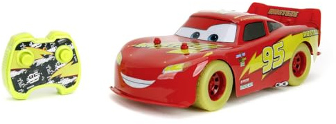 Jada Toys RC Lightning McQueen (31 cm) - ferngesteuertes Auto ab 6 Jahre aus Disney Pixars Cars mit Licht & Turbo - Glow Racers Spielzeugauto für Kinder inkl. Fernbedienung