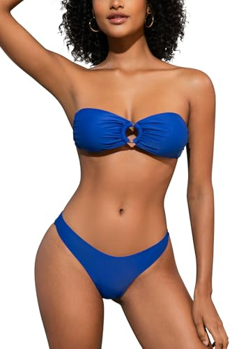 SHEKINI Maillot de bain 2 pièces pour femme avec bandeau sans bretelles et bas sexy à coupe haute pour la plage