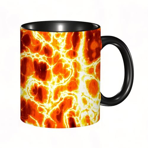 reyawdf Original Tasse mit lustigem Design,Heiße brennende Lava-Textur mit platzendem Feuer,330ml, für Kaffee- und Teeliebhaber, als Geschenk für Weihnachten, Geburtstag und mehr