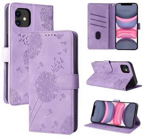 Rostsant Handyhülle für iPhone 11 Löwenzahn PU Leder Flip Case Brieftasche Tasche Hülle Magnetisch Handyhülle für iPhone 11 Violett