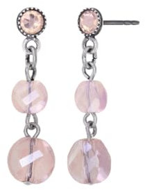 Konplott: pendelnde Ohrstecker Daily Desire light rose, hängende dreifache Kristall-Ohrstecker mit geschliffenen Flachkugeln, für Damen/Frauen