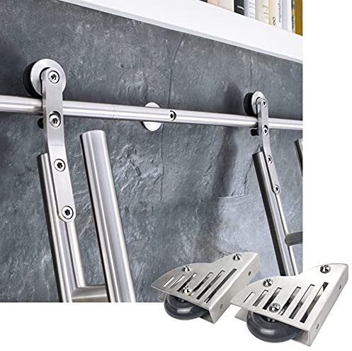 Schiebetür-Set, 100 x 600 cm, Edelstahl, Rollschiene für Zuhause/Innen/Dachboden, Bibliothek, komplettes Set, Hardware, Schiebeleiter (ohne Leiter)