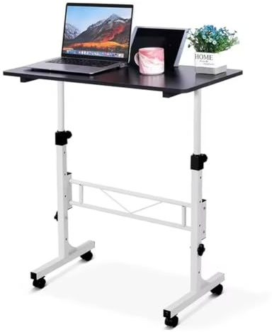 Thaookte HöHenverstellbarer Schreibtisch, Computertisch Mit Schwarz Tischplatte, Betttisch Auf Rollen, Platzsparender Laptoptisch Für Wohnzimmer, Schlafzimmer, BüRo, Bett, Sofa, 80x40x70~100cm