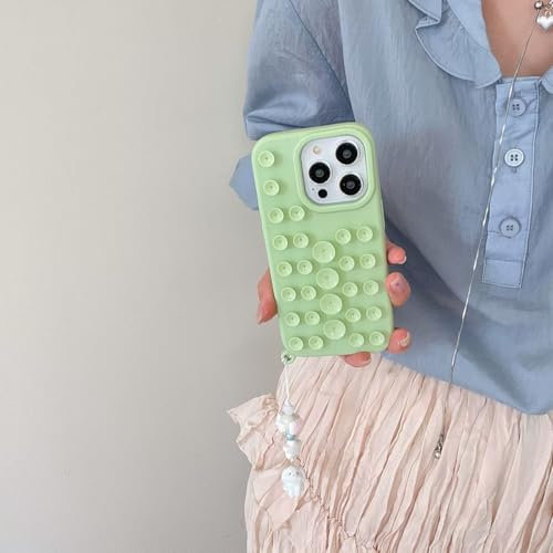 Yhsvie Custodia per iPhone 16 Pro, con cinturino, in morbido silicone, con design a ventosa, ultra sottile, in TPU, antiurto, antigraffio, rimovibile, sottile, colore verde