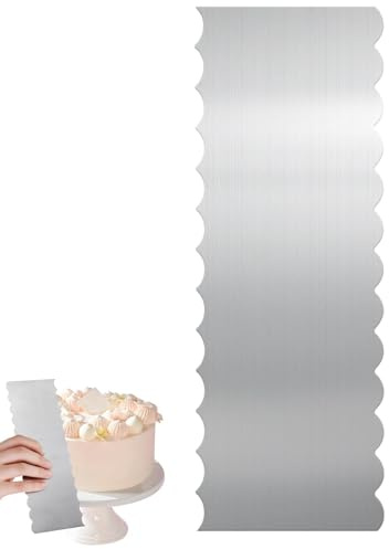 1 grattoir à gâteau ondulé, grattoir à gâteau, spatule pour lissage, lisseur à gâteau, argenté en acier inoxydable, grattoir à gâteau pour glaçage, mousse, crème au beurre, outil de bricolage