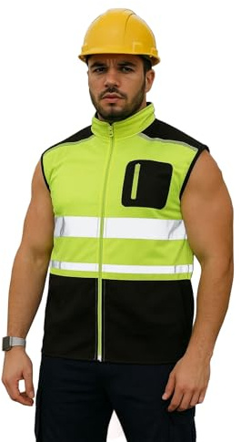 Style Spot Mens Hi Viz Bodywarmer Fleece Lined Hi vis Reflective Workwear High Visibility Security Safety Wear Warm Gilet Waistcoat Body Warmer Padded Vest (Yellow, XL)