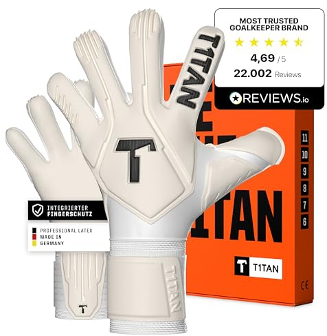T1TAN Legend White-Out Torwarthandschuhe mit Fingerschutz, Für Kinder & Erwachsene, Profi Handschuhe, 4mm Gecko Grip Haftschaum Made in Germany -Gr. 6