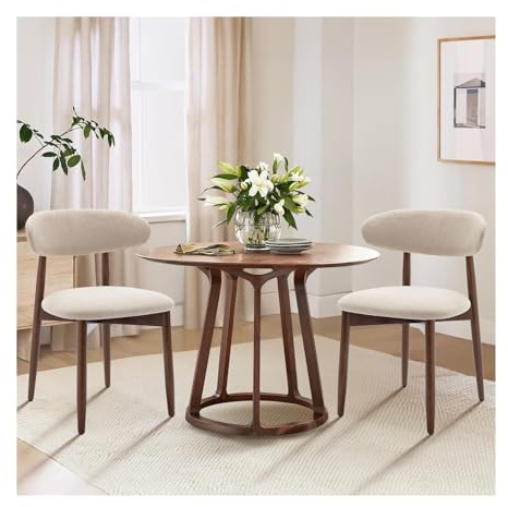 Lot de 4 chaises de salle à manger modernes en bois rembourré en tissu avec repose-pieds pour cuisine, salle à manger - Finition beige et noyer
