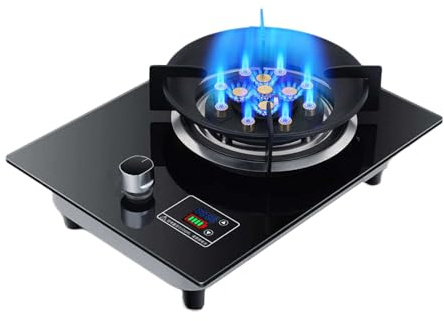 Portable Gas Stove 5.2KW,9-Cavity Wok Burner,NG/LPG Gas Source Kit,with Timer and Flameout Protection,for Desktop/Built-in Use(LPG)