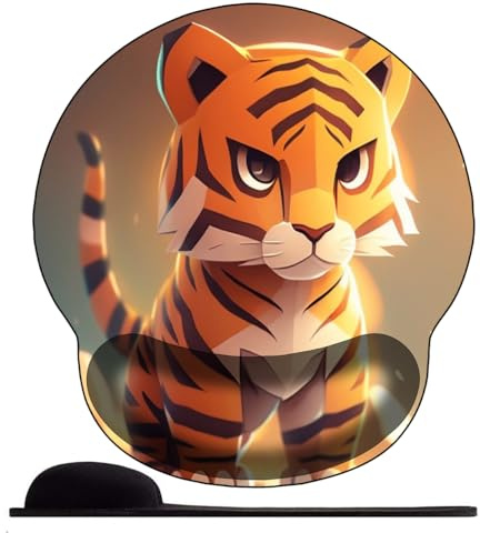 3D Tapis de Souris Ergonomique - Tapis de Souris Gamer avec Repose Poignet, Confort avec Repose- Gaming Mouse Pad pour Bureau et Maison，Tigre de Dessin animé