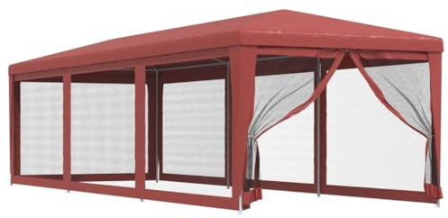 Tonnelle de Jardin, Tente de Réception Pavillon Barnum de Jardin avec 8 parois latérales en Maille Rouge 3x9m PEHD