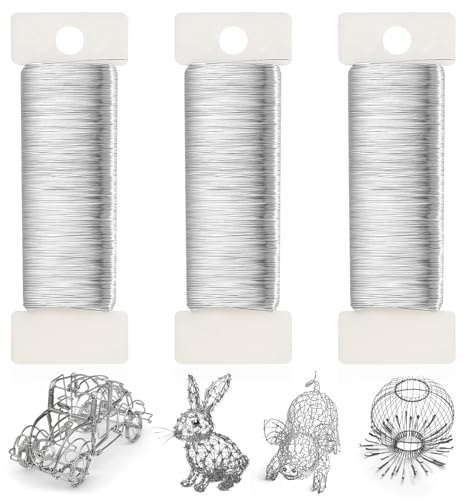 3 Rollos Alambre para Joyería de Plata, 0,3 mm x 100 m Alambres Grueso para Manualidades, Alambre Floral para pulseras, bisutería, DIY, arreglos florales, ramos y modelado