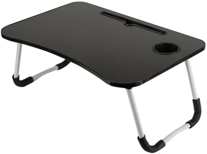 Laptoptisch Laptop-Betttisch mit Tablet-Ständer & Becherhalter, Faltbarer Laptoptisch für Bett, Sofa & Boden, ergonomischer Schreibtisch, tragbar & stabil – 60 x 40 cm Betttablett (Schwarz)