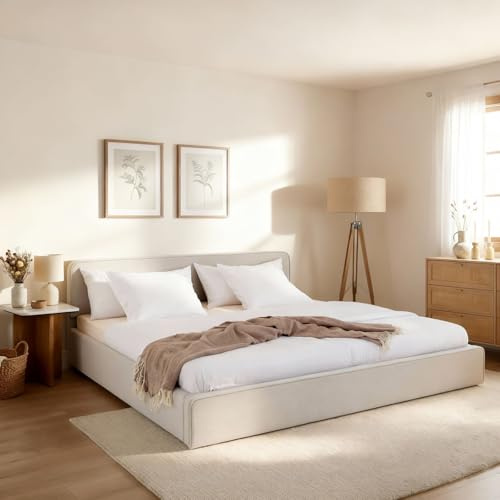 LATINI Polsterbett mit höhenverstellbarem Kopfteil, 160x200 cm, Cremeweiß - Doppelbett inklusive Lattenrost, ideal für zwei Personen, Bettgestell stabil und bequem, modernes Design für Schlafzimmer