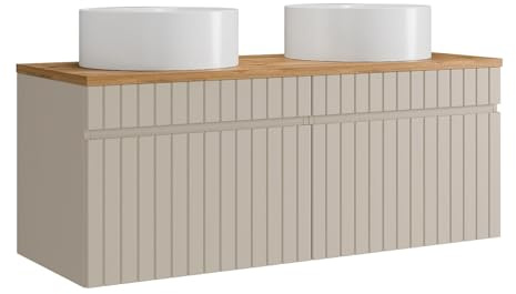 Vente-unique - Mueble de baño con Doble Lavabo Satara - L 120cm x A 46cm x H 46cm - MDF - Beige