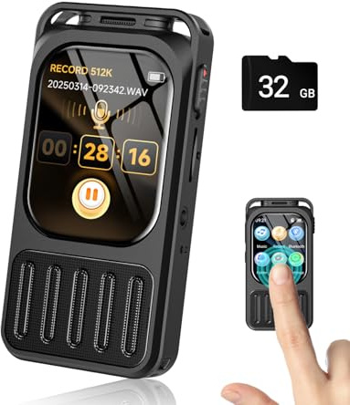 Registratore Vocale con Touchscreen 2 e Bluetooth, XIXITPY 100 Ore Registratore Professionale con Cancellazione del Rumore, Attivazione Vocale, MP3 per Lezioni, Riunioni, Interviste, Classe