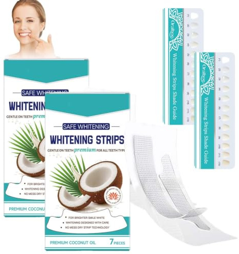 EIH1 2 Cajas De Tiras Blanqueadoras Dentales Con Extracto Natural De Aceite De Coco, Con 2 Tarjetas De Referencia Para Los Tonos De Los Dientes, Cuidado Suave, Refresca La Boca (14 Tiras)
