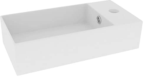 Keramik Waschbecken mit Überlauf Matt Weiß für Badezimmer, Aufsatzwaschbecken mit Hahnloch und Abflussloch 4,5 cm, zeitgemäßes Design für Waschräume und Küchen
