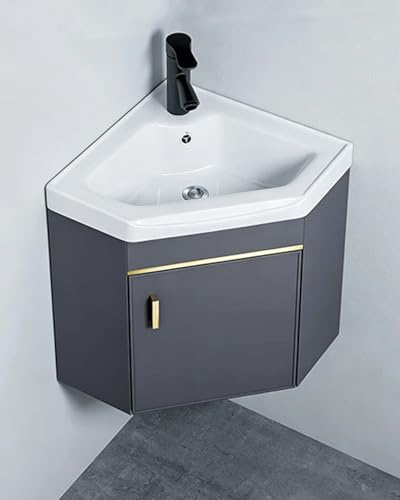 Lavandino Bagno Angolo Lavabo Angolare Piccolo per Bagno con Mobiletto e Rubinetto, Sospeso a Parete con Mobiletto, Lavabo in Ceramica per Bagno Ospiti(38x38cm (15 x 15))