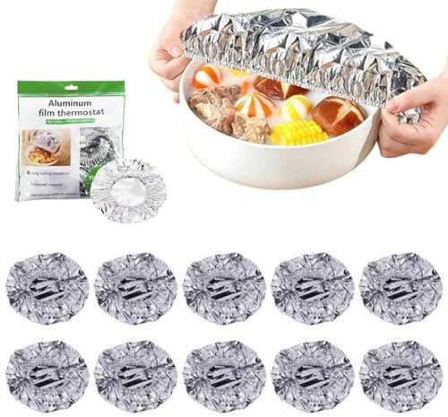 Stretchy Foil Food Covers, 10PCS Reusable Aluminium Foil Covers for Food, Kitchen Fresh Keeping Elastic Insulated Aluminum Foils Foods Cover, Adjustable Heat Retaining Foods Insulation Cover Film
