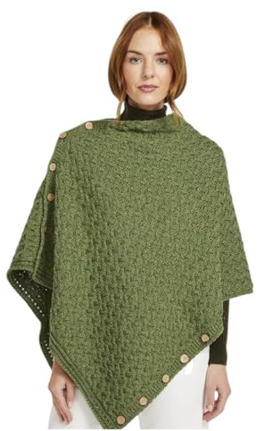 Aran Woollen Mills Supersoft Merino Wool Buttoned Irish Cape/Poncho (Meadow Green)