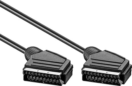 CABLEPELADO Cavo Scart maschio a maschio, 21 pin, diametro 7 mm, nero, 2 metri