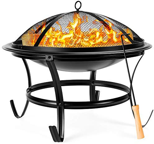 Best Choice Products 22-inch Outdoor Patio Steel Fire Pit Bowl BBQ Grill for Backyard, Camping, Picnic, Bonfire, Garden w/Spark Screen Cover, Log Grate, Poker