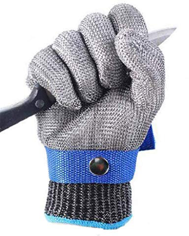 WGE Edelstahl-Draht der Stufe 5 Hochwertiger Sicherheitsschnitt-Schutz schützen Handschuh 100% Edelstahl-Metallmaschen-Metzger-Handschuhe,1pcs,L