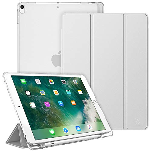 Fintie Funda para iPad Air 10.5 3 Gen 2019 / iPad Pro 10.5 2017 | [Soporte para lápices Integrado] - Trasera Transparente Mate Carcasa Ligera con Auto-Reposo/Activación, Plateado
