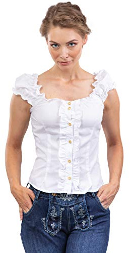 Traditionell blus Carmen av bomull – elegant vit och figursydd traditionell blus – Oktoberfest Carmenblus kortärmad, Vit, 38