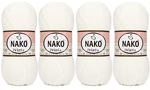 Nako -Brillant Handgeknüpfte Garn, Strickwolle weiß 5er Knäuel (208)