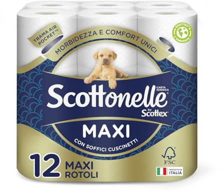 Scottex Maxi Carta Igienica, Morbida e Resistente, Confezione Ecosostenibile, Fatto in Italia, 12 Rotoli Maxi
