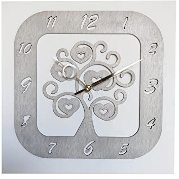 oggettando, Orologio da parete in ecopelle bianca con applicazione in legno Albero della Vita in scatola da regalo. Bomboniere, anniversari. Regali utili, Originali ed Economic. (45x45 cm)