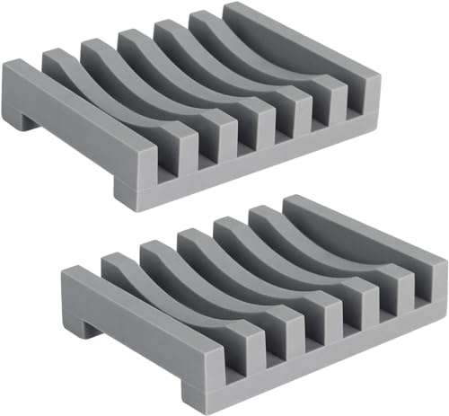 Topsky 2 Stück Silikon-Seifenschalen Grau | Selbstentleerende Drainage, Trocknungsdesign, langlebig, passend für Küche, Dusche, Badezimmer