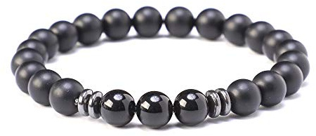 Kim Johanson Pärlarmband *Chakra* tillverkad av onyx & lavasten med jaspis pärla I partnerarmband I energiarmband I vänskapsarmband i svart I present för par inklusive väska e Hematit natursten, colore: 3 x svart onyx, cod. kj00957