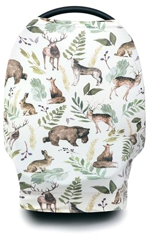 Pobi Baby Premium Multi-Use Cover - Nursing Cover, Baby Car Seat Covers, Shopping Cart, High Chair, and Breastfeeding Cover - Ultra-Soft, Stretchy, Woodland Scarf for Baby and Mom (Wildlife Animal)