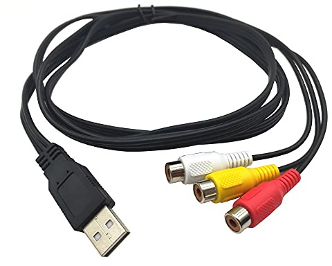Halokny USB to 3RCA Cable, 5 Feet/1.5m USB 2.0 Male to 3 RCA Female Jack Splitter Audio Video AV Composite Adapter Cord Cable (USB M/3RCA F)
