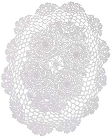 Handgefertigte Tischsets aus reiner weißer Baumwolle, oval, gehäkelt, mit Blumenmuster, 30 x 45 cm