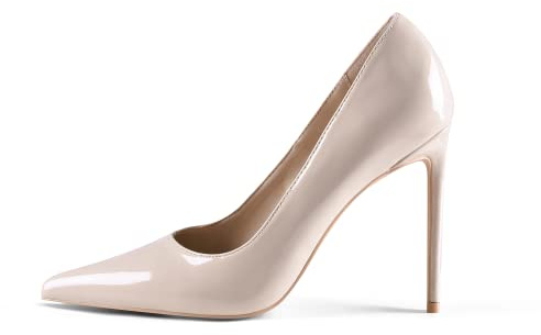 GENSHUO Zapatos de Tacón Alto para Mujer 10 cm,Sexy Tacón de Aguja con Punta Puntiaguada para Fiestas Boda Oficina Stilettos High Heels Tacones de Aguja Beige,Talla EU 41