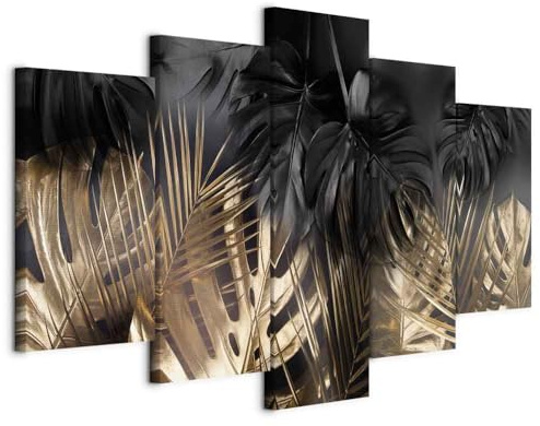 murando - Leinwandbild Monstera Dschungel schwarz, 200x100 cm, 5-teilig | Hochwertige Leinwand, sofort aufhängbar, ideal fürs Wohn- oder Schlafzimmer, wasserfest und lichtecht, langlebig, stilvoll